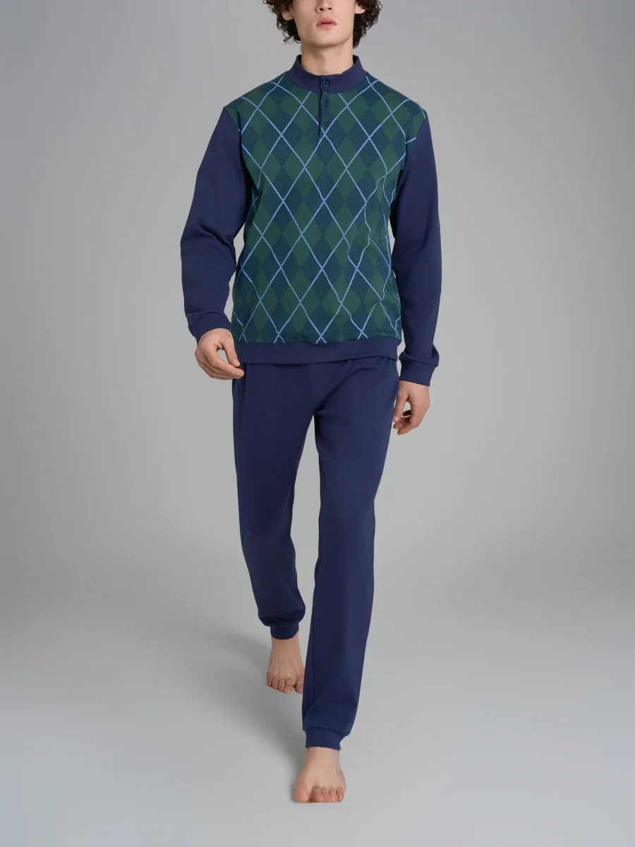 Pigiama tartan con collo lupetto in interlock di cotone - Fant. Trekking Green - immagine 2