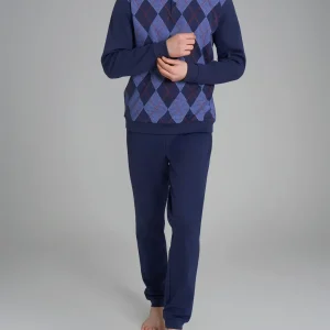 Pigiama tartan con collo lupetto in interlock di cotone - Fant. Naval Academy