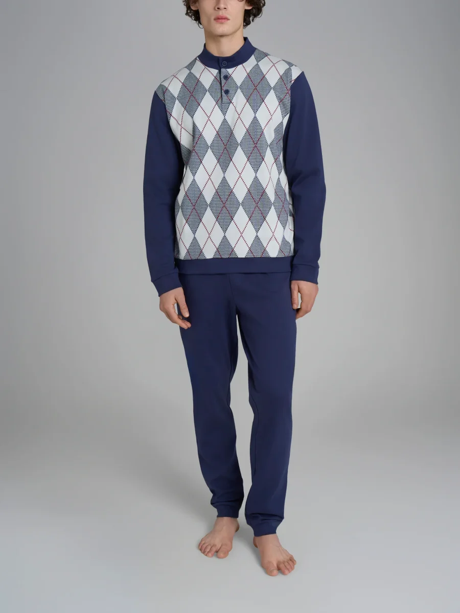 Pigiama tartan con collo lupetto in interlock di cotone - Fant. High-rise