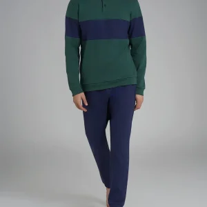 Pigiama serafino con fascia orizzontale in interlock di cotone - Fant. Trekking Green