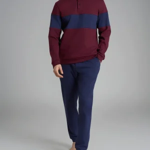 Pigiama serafino con fascia orizzontale in interlock di cotone - Fant. Windsor Wine