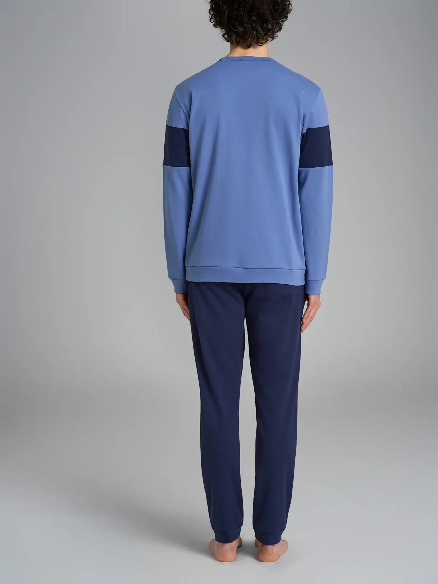 Pigiama serafino con fascia orizzontale in interlock di cotone - Fant. Colony Blue - immagine 3