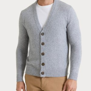 Cardigan con scollo a V in Natural Soft - Ghiaia Mel.