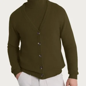 Cardigan con scollo a V in Natural Soft - Dark Olive