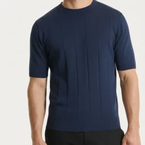 Maglia con manica corta a costa piatta in Puro Cotone - Outer Space