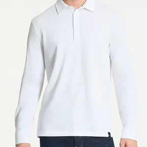 Polo con manica lunga in Eco Cotton Piquet Stretch - Bianco