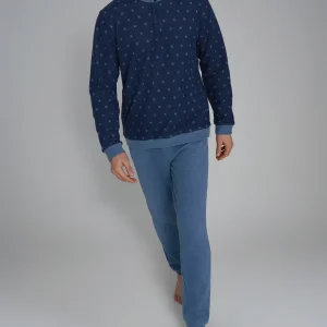 Pigiama serafino con fantasia geometrica in Cotton Eco Pile - Fant. Naval Academy