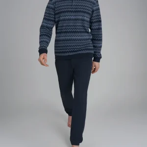 Pigiama a serafino a righe zig zag in Cotton Eco Pile - Fant.Outer Space