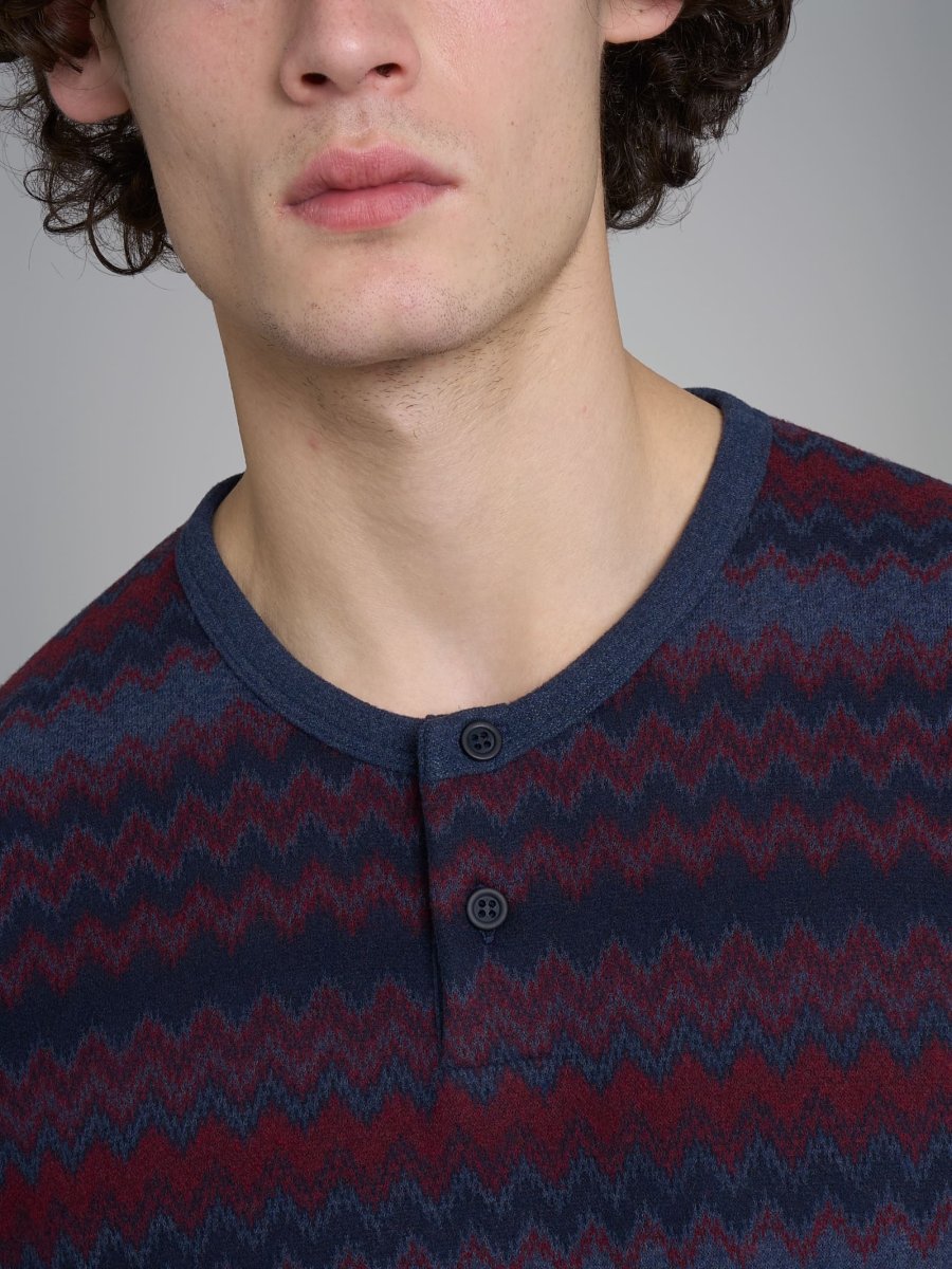 Pigiama a serafino a righe zig zag in Cotton Eco Pile - Fant.Indigo - immagine 3