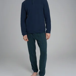 Pigiama serafino con fantasia a micro quadrati in Cotton Eco Pile - Fant.Smeraldo