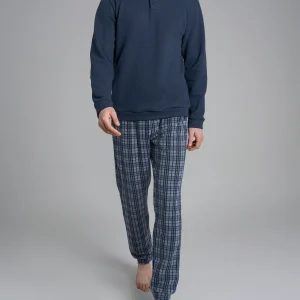 Pigiama serafino con fantasia a micro quadrati in Cotton Eco Pile - Fant. Fume' Melange