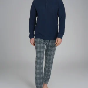 Pigiama serafino con fantasia a macro quadrati in Cotton Eco Pile - Fant.Outer Space