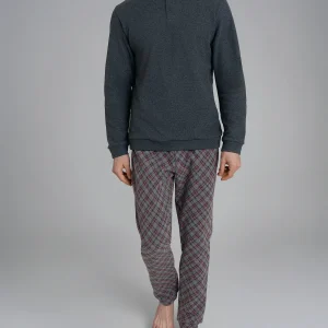 Pigiama a serafino con fantasia tartan in Cotton Eco Pile - Fant. Grey