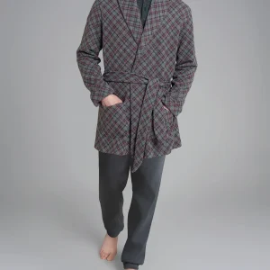 Vestaglia tartan corta in Cotton Eco Pile - Fant. Grey