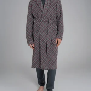 Vestaglia tartan lunga in Cotton Eco Pile - Fant. Grey