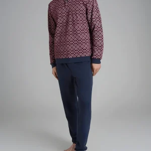 Pigiama a serafino con fantasia in interlock di cotone - Fant. Windsor Wine Greca