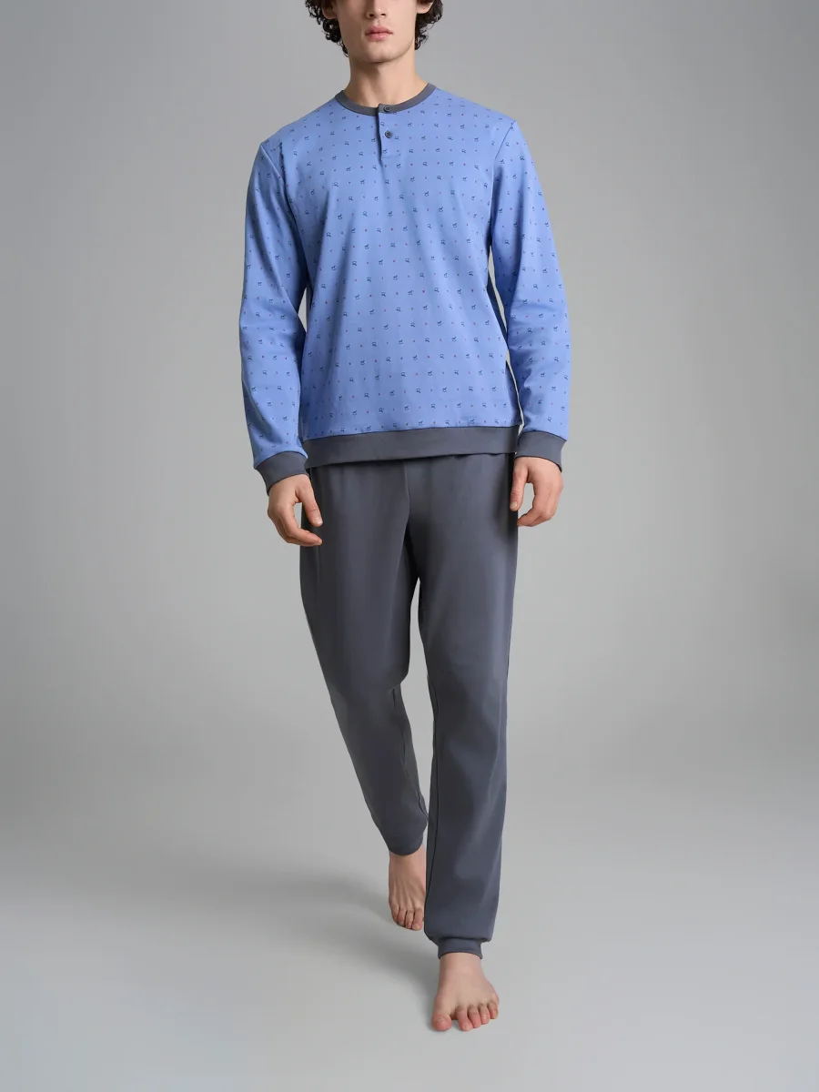 Pigiama a serafino con fantasia in interlock di cotone - Fant. Colony Blue Cavalli