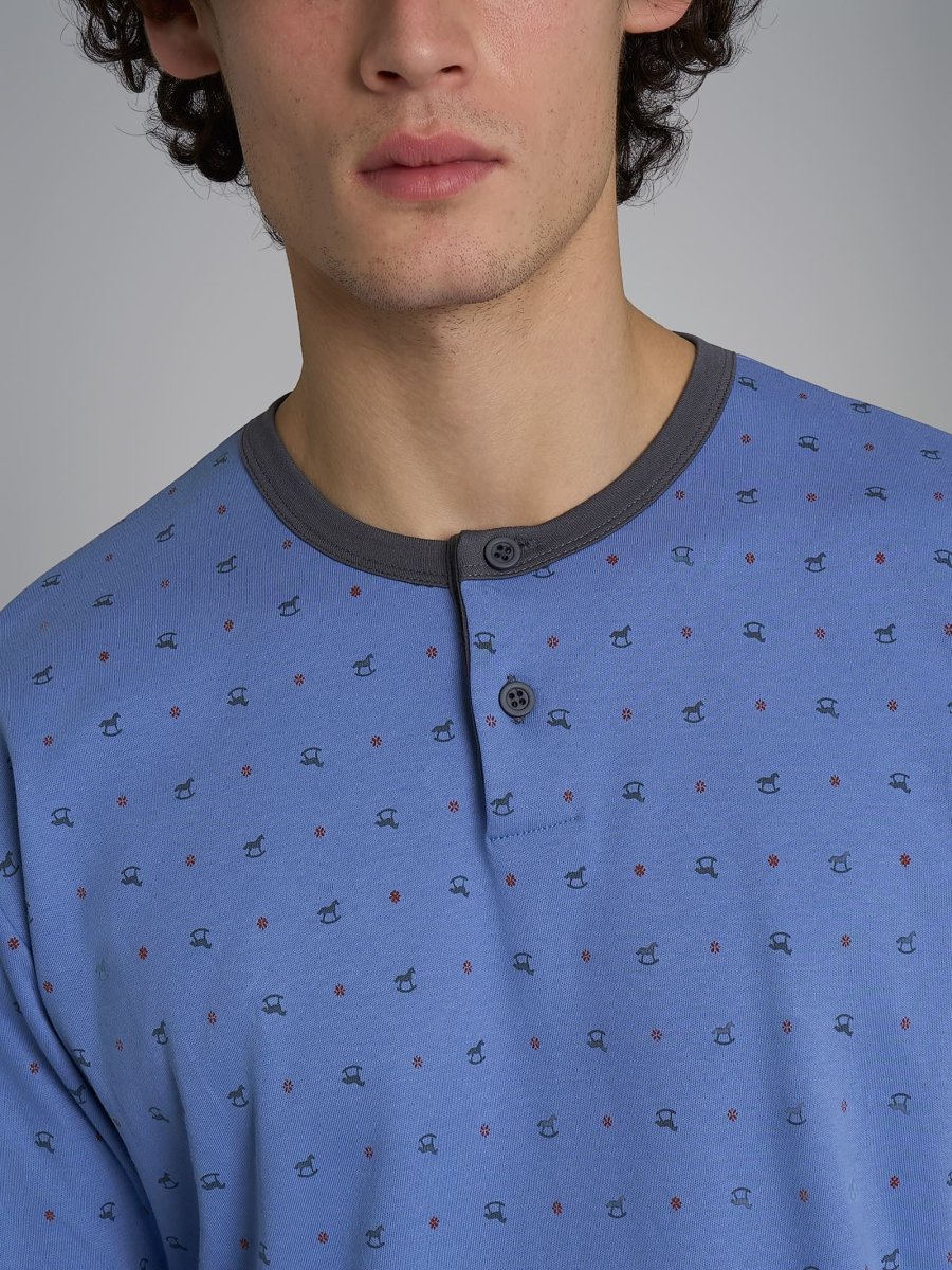 Pigiama a serafino con fantasia in interlock di cotone - Fant. Colony Blue Cavalli - immagine 4