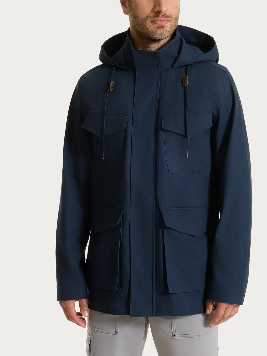 Cappotto con cappuccio In Canvas Stretch - Outer Space