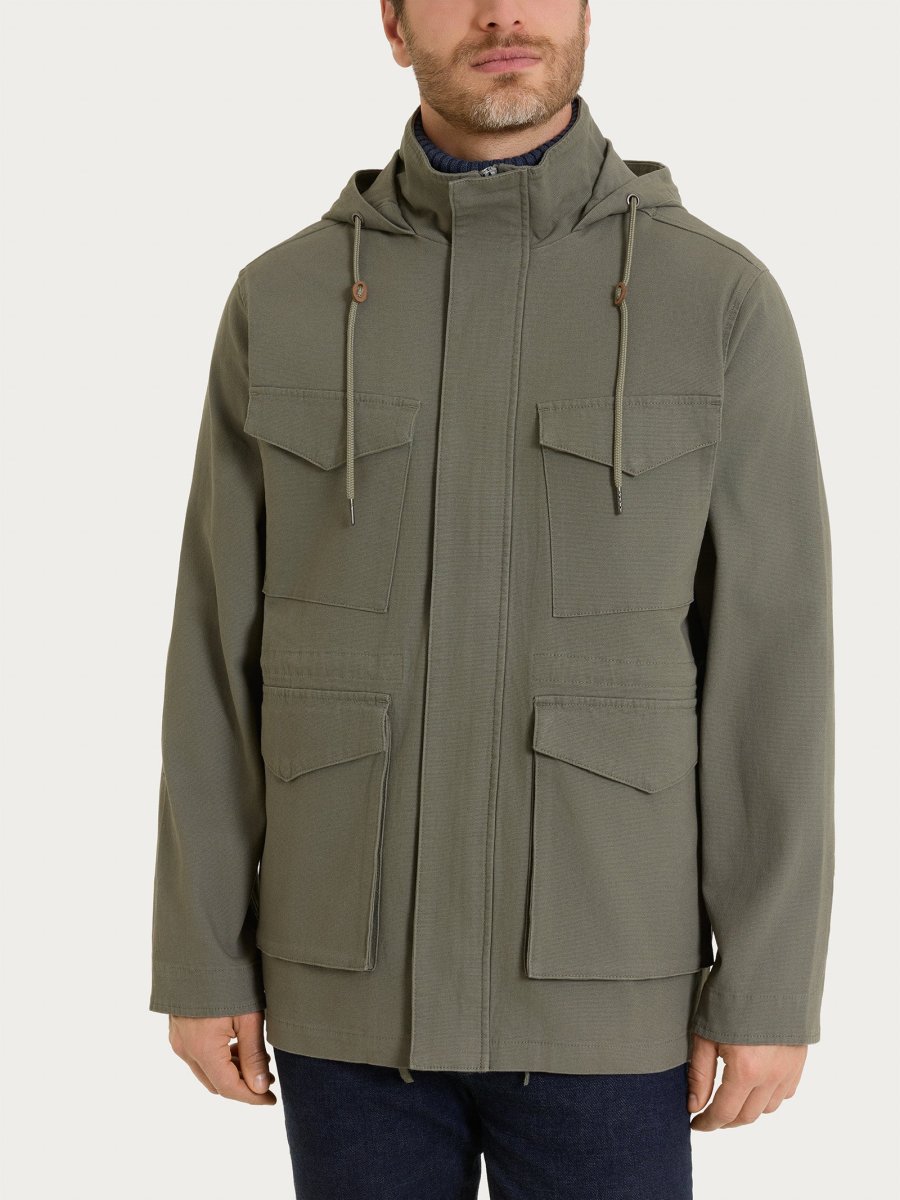 Cappotto con cappuccio In Canvas Stretch - Seagrass