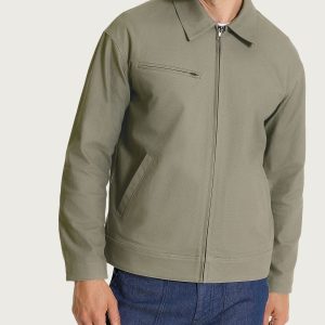 Giacca con zip in Canvas Stretch - Seagrass