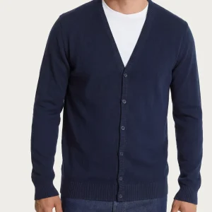 Cardigan a manica lunga in maglia rasata di Puro Cotone - Outer Space