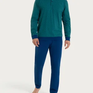 Pigiama a serafino con micro rombi in Jersey di Cotone - Fant. Bayberry