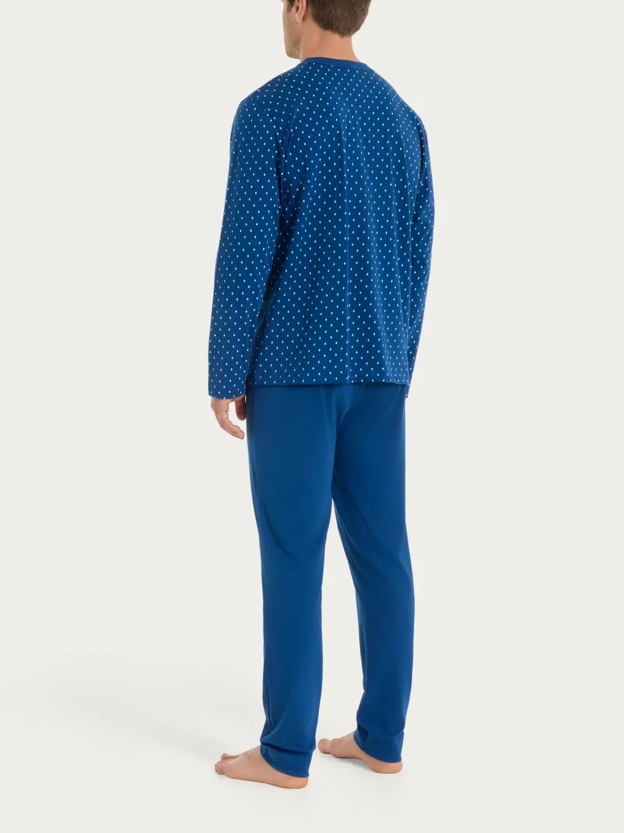 Pigiama aperto con micro rombi in Jersey di Cotone 44-56 - Fant. Navy Peony Cravatier - immagine 3