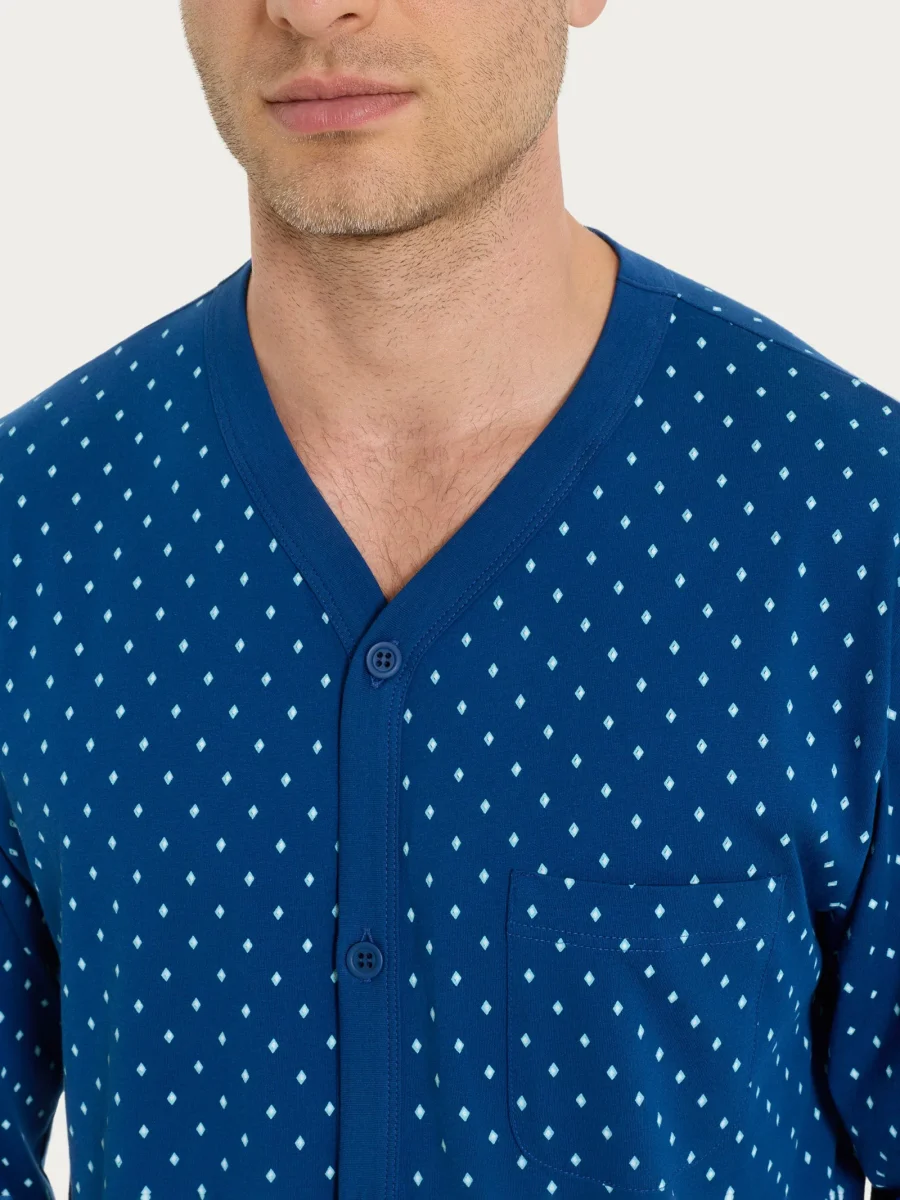 Pigiama aperto con micro rombi in Jersey di Cotone 44-56 - Fant. Navy Peony Cravatier - immagine 5