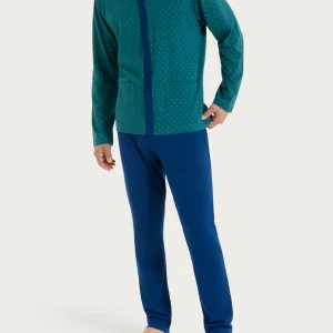 Pigiama aperto con micro rombi in Jersey di Cotone 44-56 - Fant. Bayberry