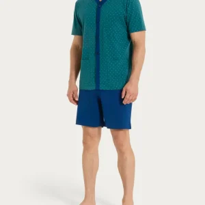 Pigiama corto e aperto con micro rombi in Jersey di Cotone 58-60 - Fant. Bayberry