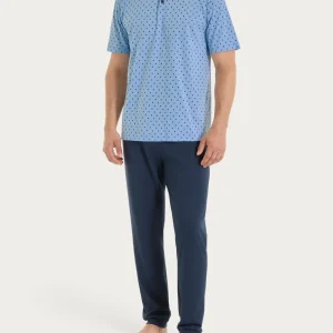 Pigiama trittico con micro rombi in Jersey di Cotone - Fant. Della Robbia Blue