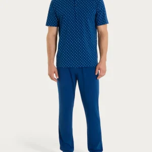 Pigiama trittico con micro rombi in Jersey di Cotone - Fant. Navy Peony Cravatier