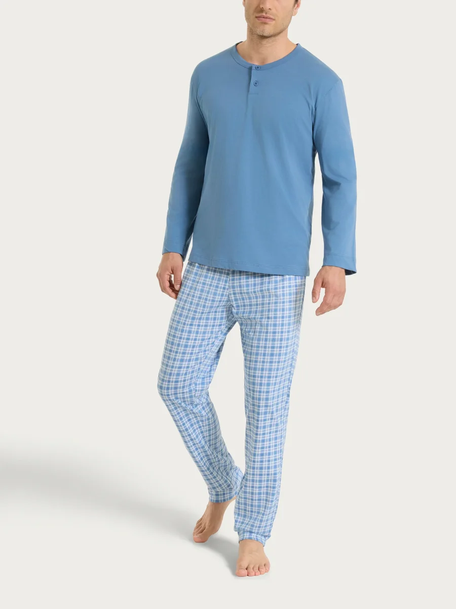 Pigiama tartan a serafino in Jersey di Cotone - Fant. Coronet Blue