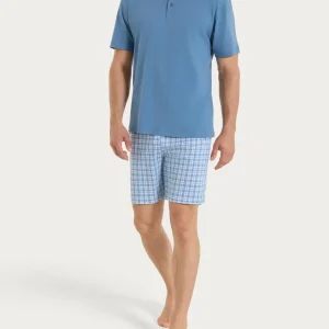 Pigiama tartan con girocollo in Jersey di Cotone  - Fant. Coronet Blue