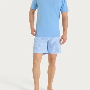 Pigiama corto a righe con girocollo in Jersey di Cotone - Fant.Bianco