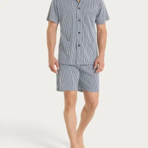 Pigiama aperto a righe in Jersey di Cotone - Fant.White