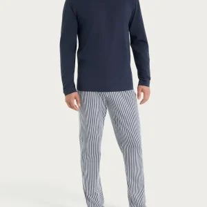 Pigiama trittico a righe con girocollo in Jersey di Cotone - Fant.White